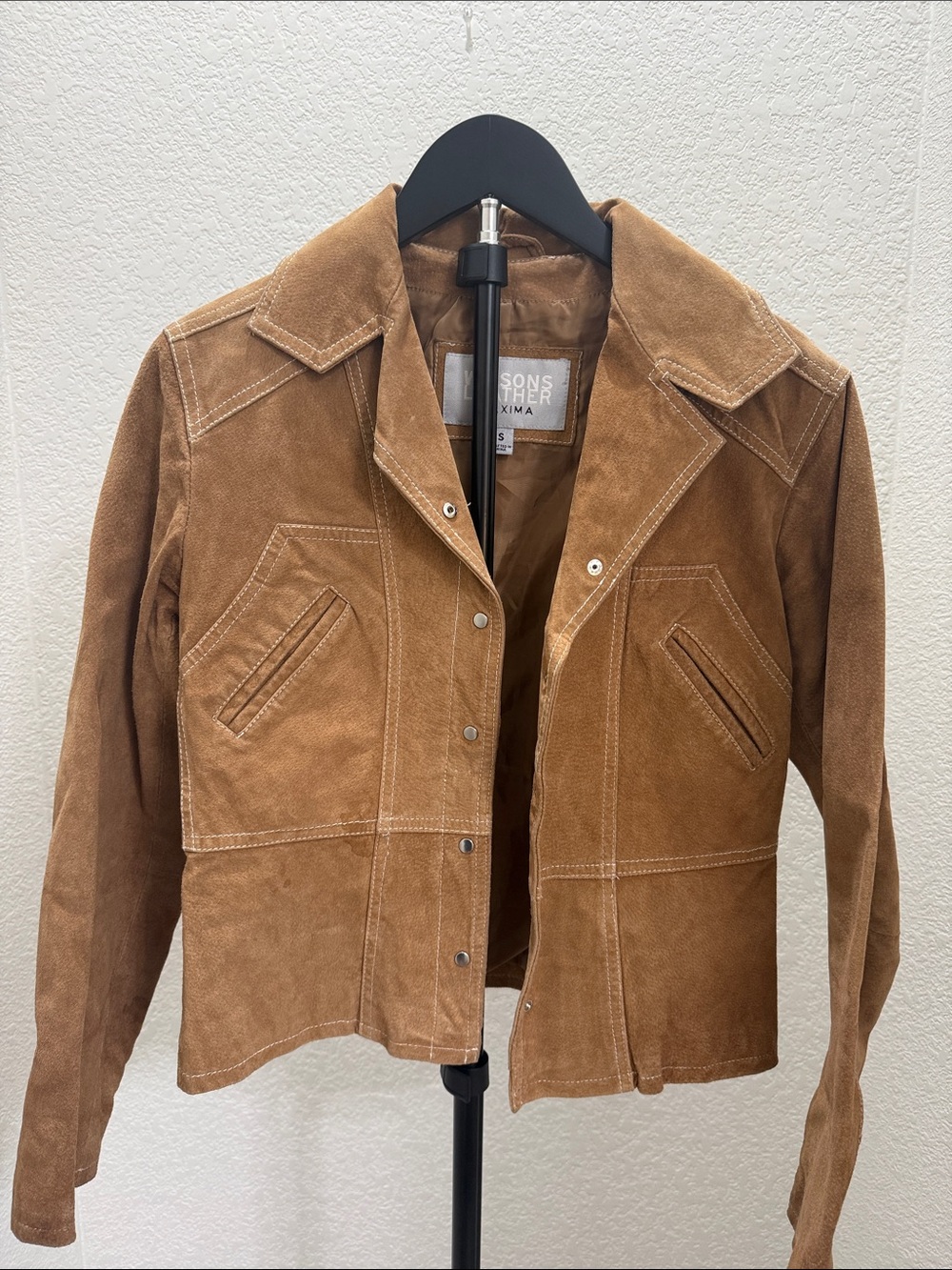 Wilsons Leather S Vintage Genuine Tan Suede Snap-Front Jacket